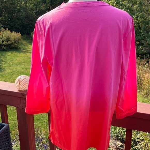 Land’s End 3/4 sleeve V neck top Tangerine ombré pink cotton Medium Petite - Picture 5 of 11